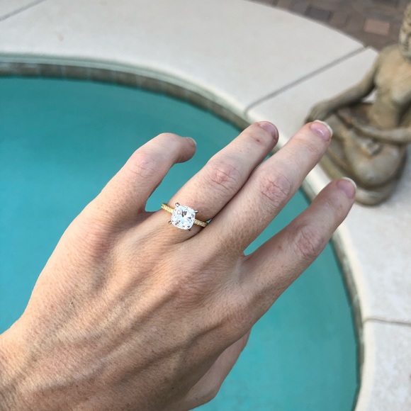 3ct Cushion Cut D, VVS1 Moissanite Pave Ring - Picture 9 of 15